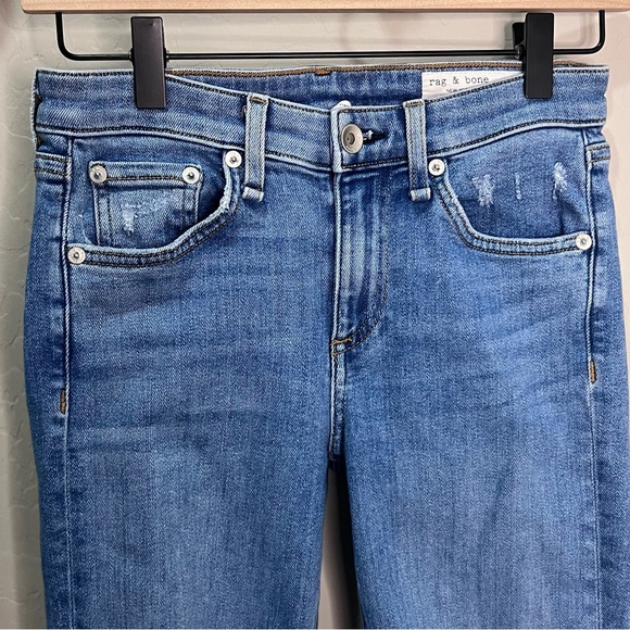 Rag & Bone Jeans Palmer Cate Mid Rise Ankle Women Blue Raw Fray Hem Normcore - Picture 4 of 15